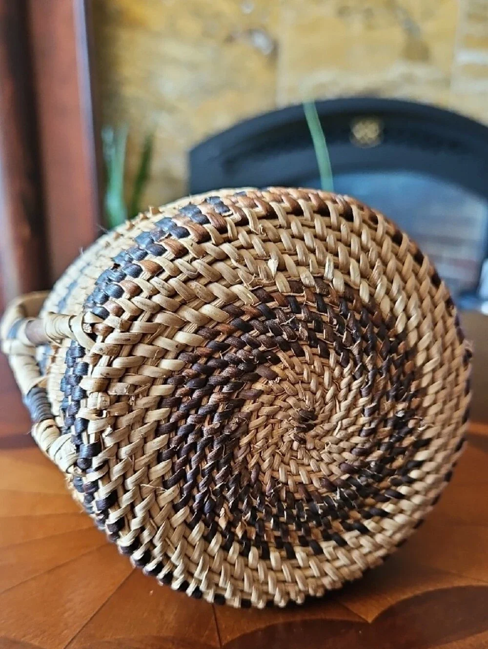 VTG Tohono O'odham Papago Native American Handled Coiled Basket Southwest Desert